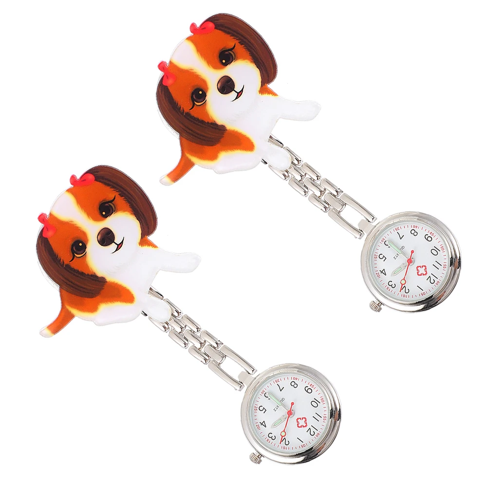 

2pcs Cartoon Hanging Lovely Nurse Pocket For Hospital Staff Exam Chest Retractable Chain Watch Durable Doctor Clip Watch Simple