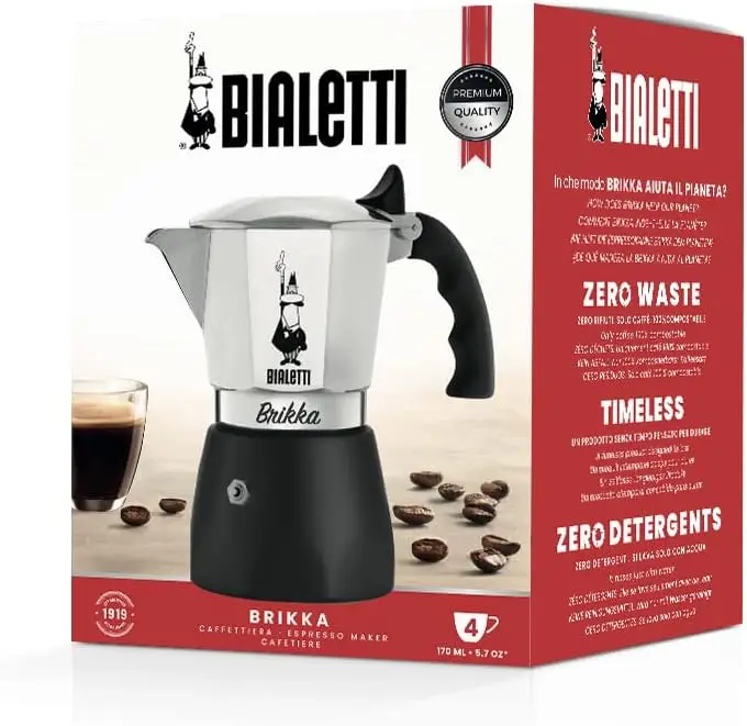 Bialetti - New Brikka, Moka Pot, the Only Stovetop Coffee Maker Capable of Producing a Crema-Rich Espresso, 4 Cups