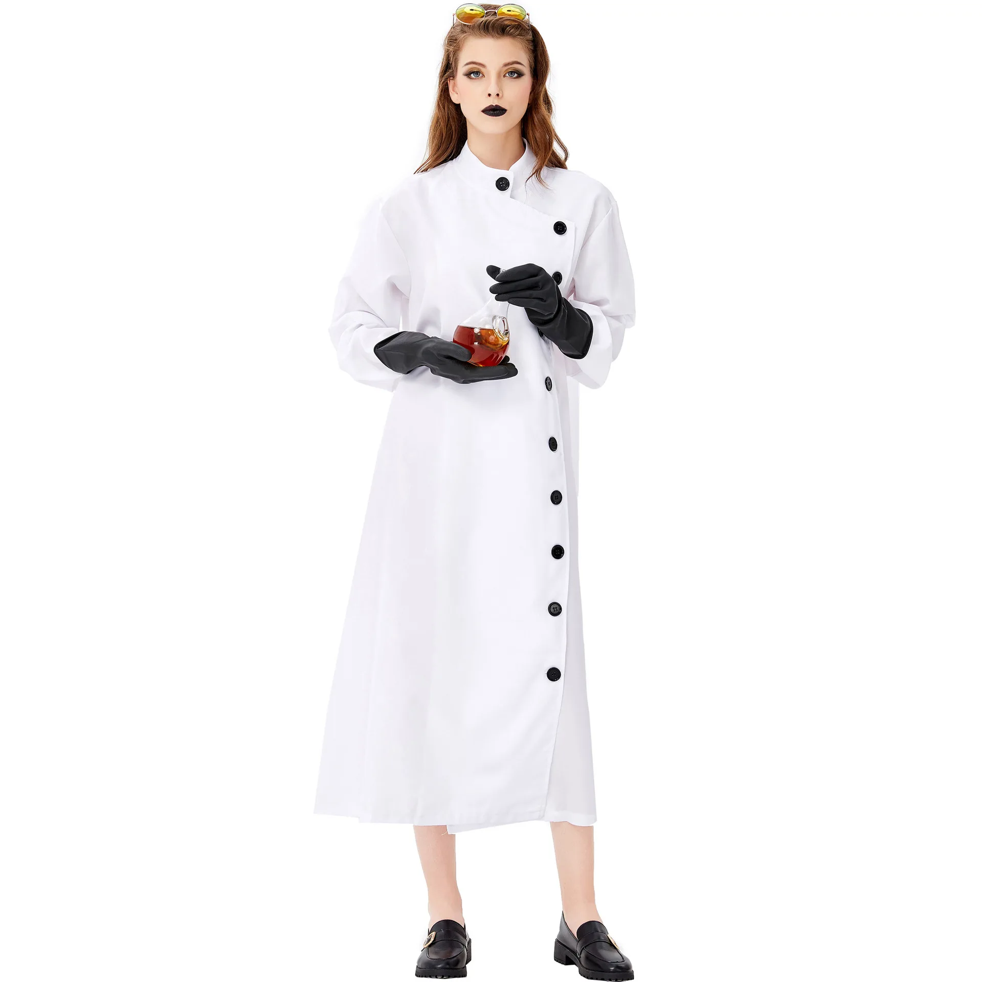 Disfraz de Halloween Crazy Female Scientist para hombres y mujeres, con el mismo vestido excéntrico de científico Cos