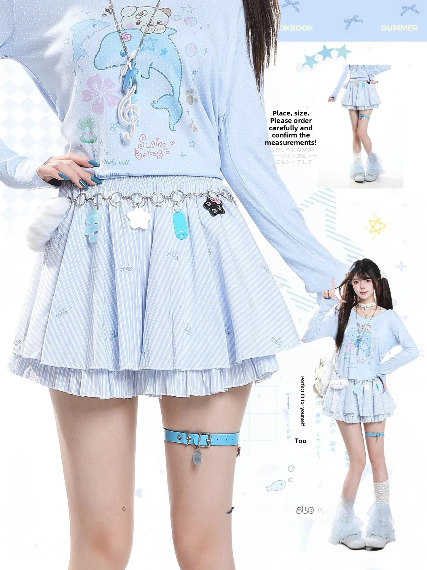 Sweet Girl Style A-Line High Waist Skin-friendly Beautiful Short Skirt Casual Stripe  Knot Half-length Women's Skirt