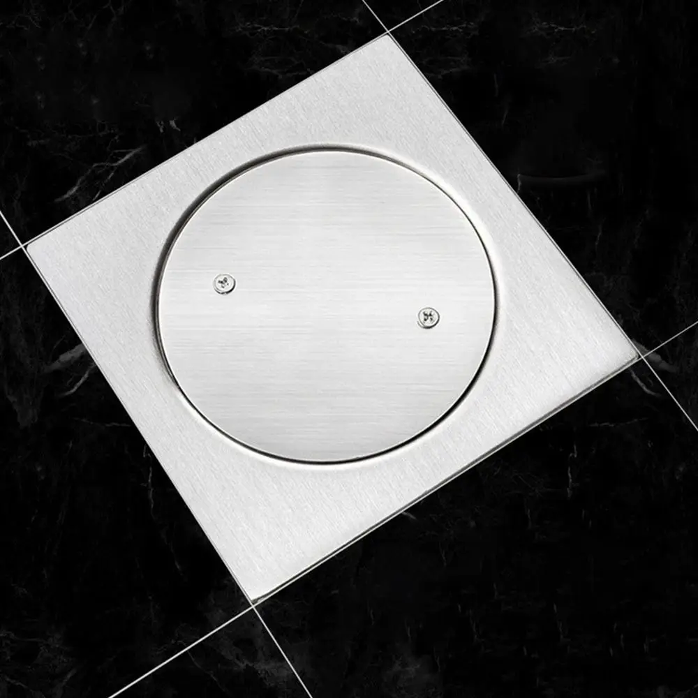 Square Cleanout Floor Drain with Cleaning Port Stainless Steel Drainage Port Easy Installation Silver Shower Floor Drain