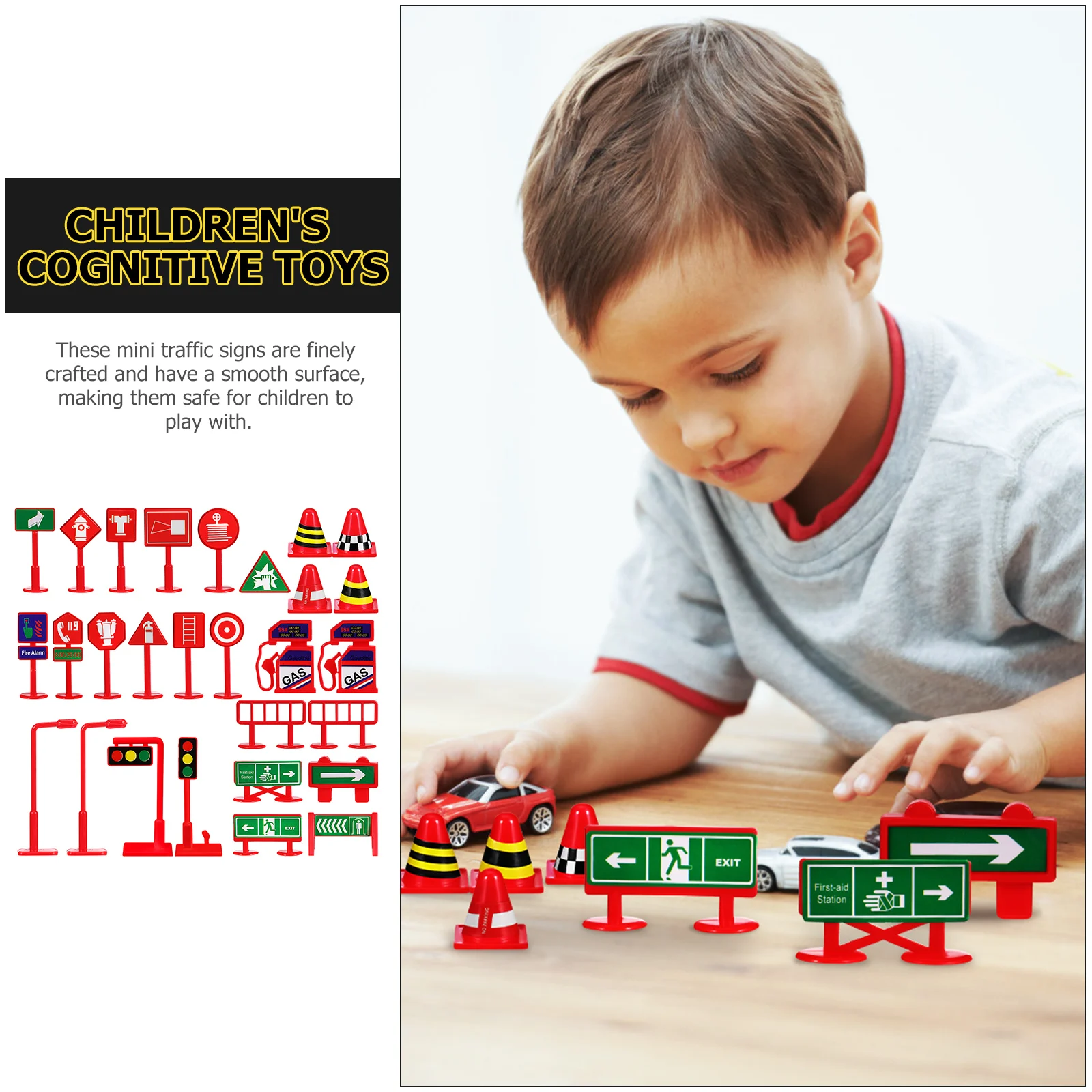 

28Pcs Mini Traffic Signs Realistic Street Sign Educational Road Set Traffic Light Cones for Kids Early Education