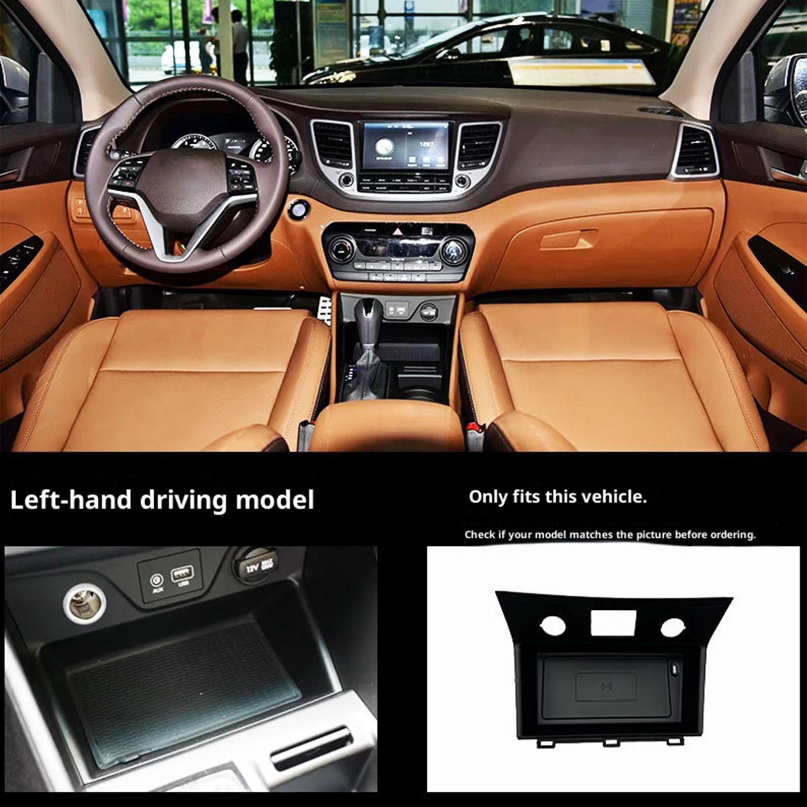 2 Din for Hyundai Tucson 2015-2019 Car Wireless Mobile Phone Charger Center Console Storage 18W iphone fast charge plate holder - view 2