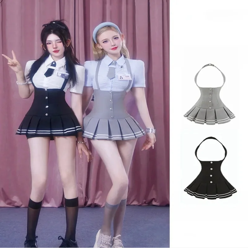 

Sweet College Style JK Uniform Set Slim Shirt Tie Y2K Girls High Waist A- Line Pleated Skirt Fashion Suit Private Party Costume