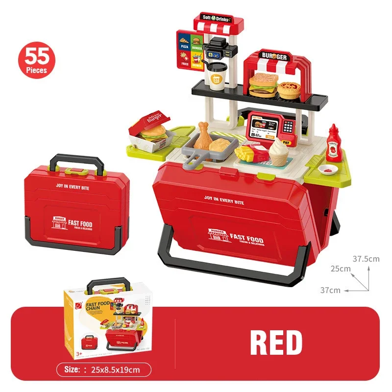 

Kids Pretend Play Kitchen Toys Tableware Spray Barbecue Trolley BBQ Candy Suitcase Role-Playing Toys Light Sound Simulate Set