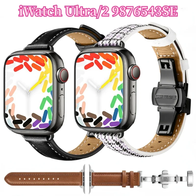 

Slim Leather Strap for Apple Watch 10 9 8 7 46mm 45mm 41mm Ultra/2 49mm Women Bracelet Wristband 6 5 4 3 SE2 44mm 40mm 42mm Band