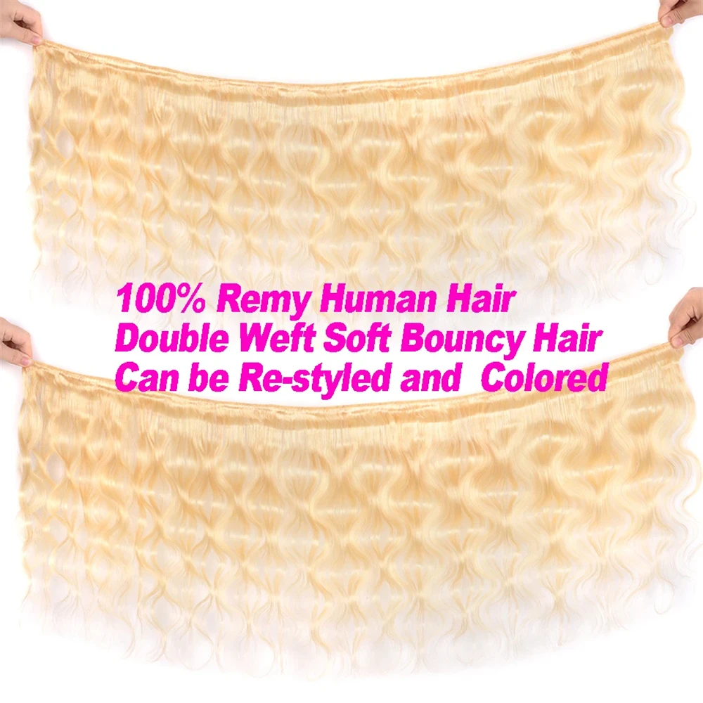 Remy Blonde Extensões de Cabelo Humano, Lace Frontal, Onda Do Corpo, Brasileiro, 613, 13x4, 3 Pacotes, Ofertas, 3