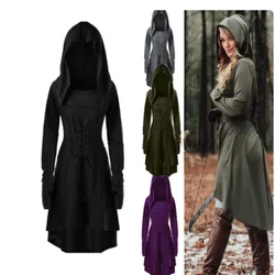 S-4XL Hooded Dress Middle Ages Renaissance Halloween Hunter Archer Cosplay Costumes Vintage Medieval Carnival Party Vestido