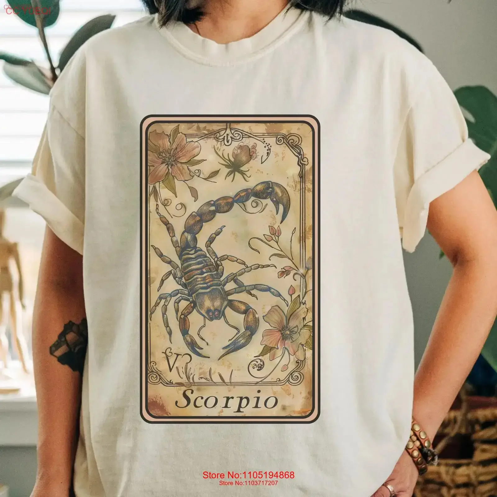 Boho Floral Scorpio Tarot Card T Shirt Zodiac Sign Vintage Horoscope and Astrology vintage Washed Stylish Breathable streetwear