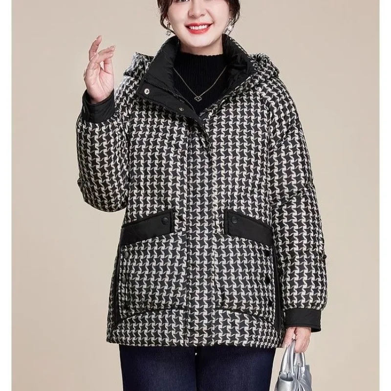 Women's Autumn Winter Top Coat Cotton Coat Houndstooth Warm Thickened Retro Simple Comfortable Loose Casual Soft Niche Versatile