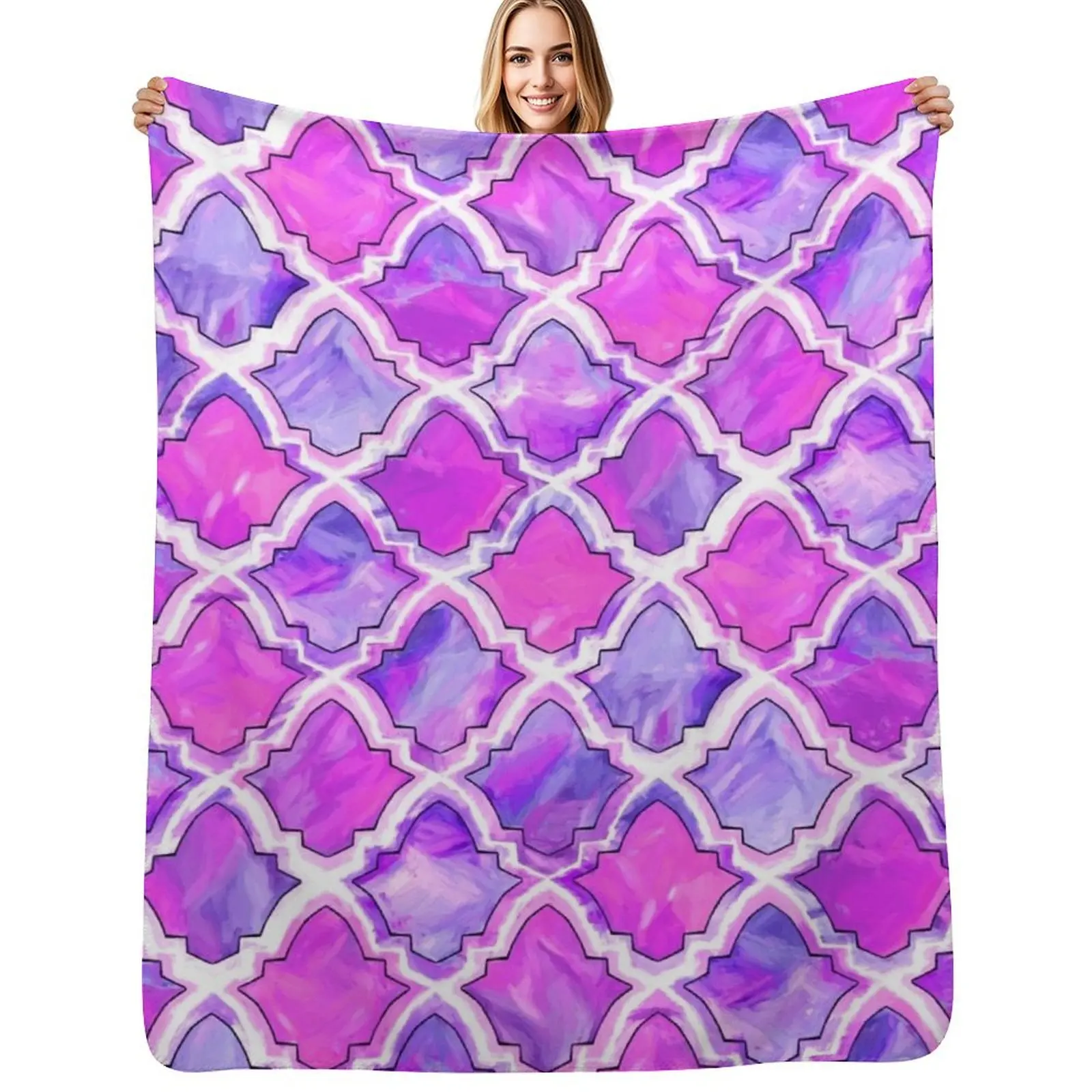 

Marrakesh Inspired Moroccan In Purple & Magenta Throw Blanket Soft Breathable Blanket for Night Sleeping