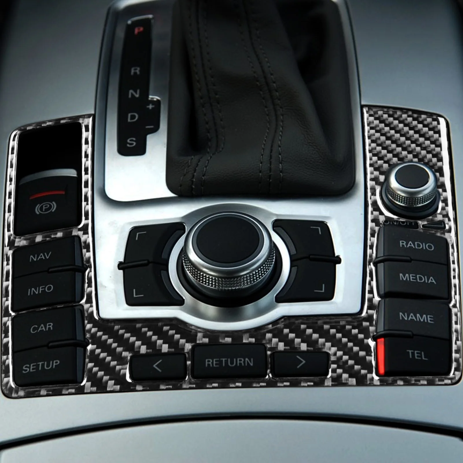 For Audi A6 S6 C6 2005-2011 Real Carbon Fiber Gear Shift Multimedia Knob Button Frame Panel Trim Cover Car Accessories Sticker view 2