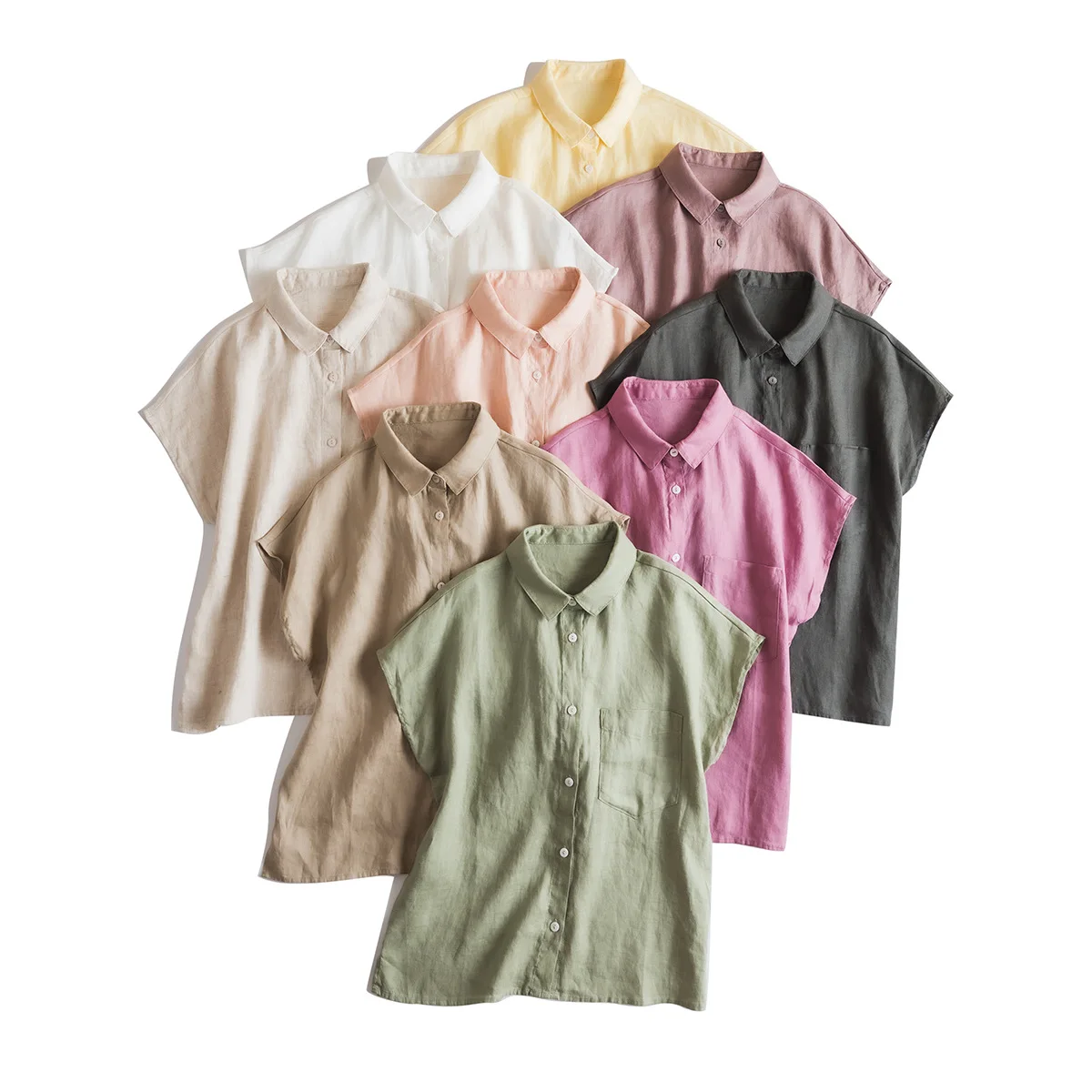 

Dave&di Washed Short Sleeved Shirt Lightweight Simple Artistic Loose Fitting Small Collar Sleeveless Piece Shirt