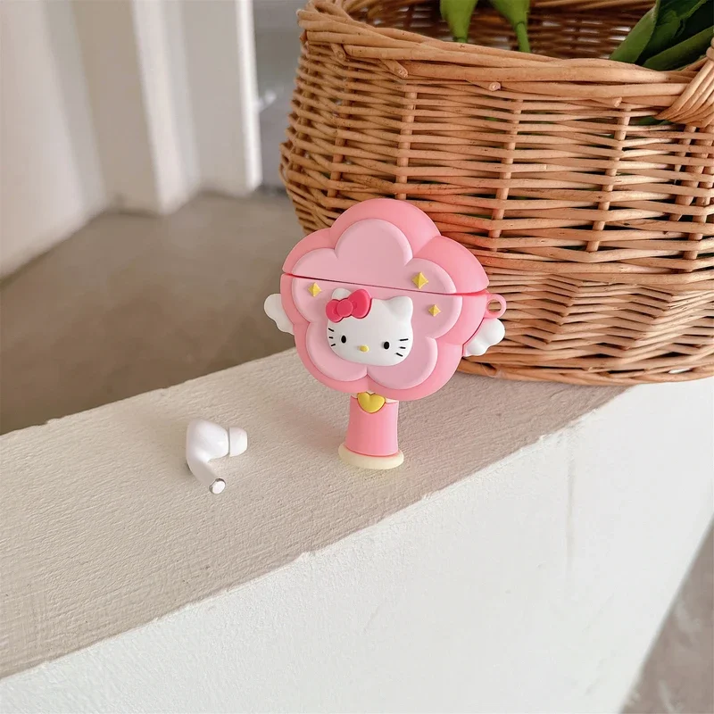 3D น่ารัก Sanrio Hello Kitty Magic wand หูฟังสําหรับ Airpods 1 2 3 4 Pro 2 ชุดหูฟังไร้สายบลูทูธป้องกันนุ่ม