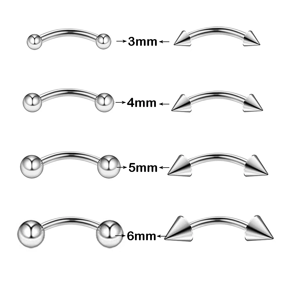 2Pcs Eyebrow Piercing Banana Shape Lip Ring Stainless Steel Curved Barbell Stud Helix Navel Cartilage Earring Body Jewelry 16G