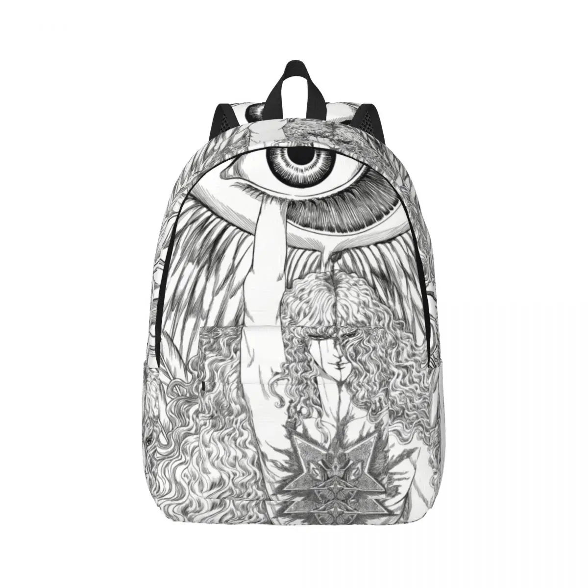 Dark Punk Printed Backpack Center Manga Character Y2K Cute White Black Comic Bookbag for Teens College Travel Cosplay Gift Edgy