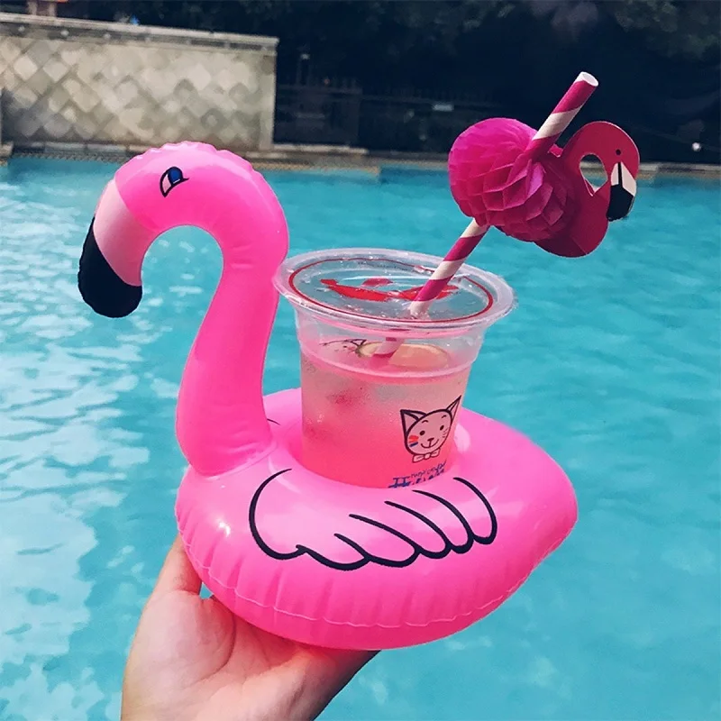 1pcs Inflatable Cup Holder Unicorn Flamingo Drink Holder Swimming Pool Floating Toy Hawaiian Wedding Birthday Party Decoration