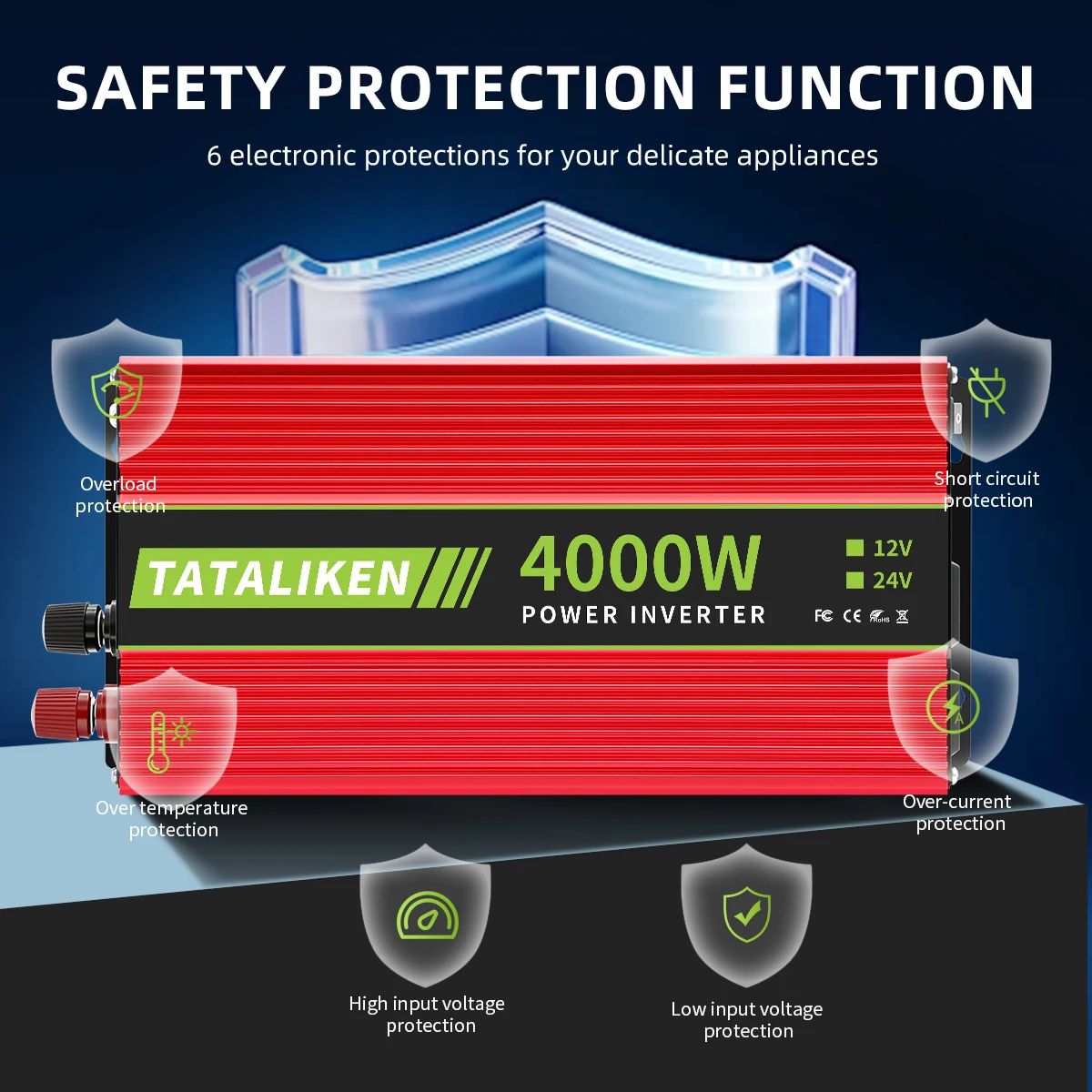 محول عاكس عالي الطاقة 4000 وات، محول عاكس موجة معدل، 12 فولت 110 فولت 60 هرتز، 2 مآخذ تيار متردد مع واجهة TYPE-C #2
