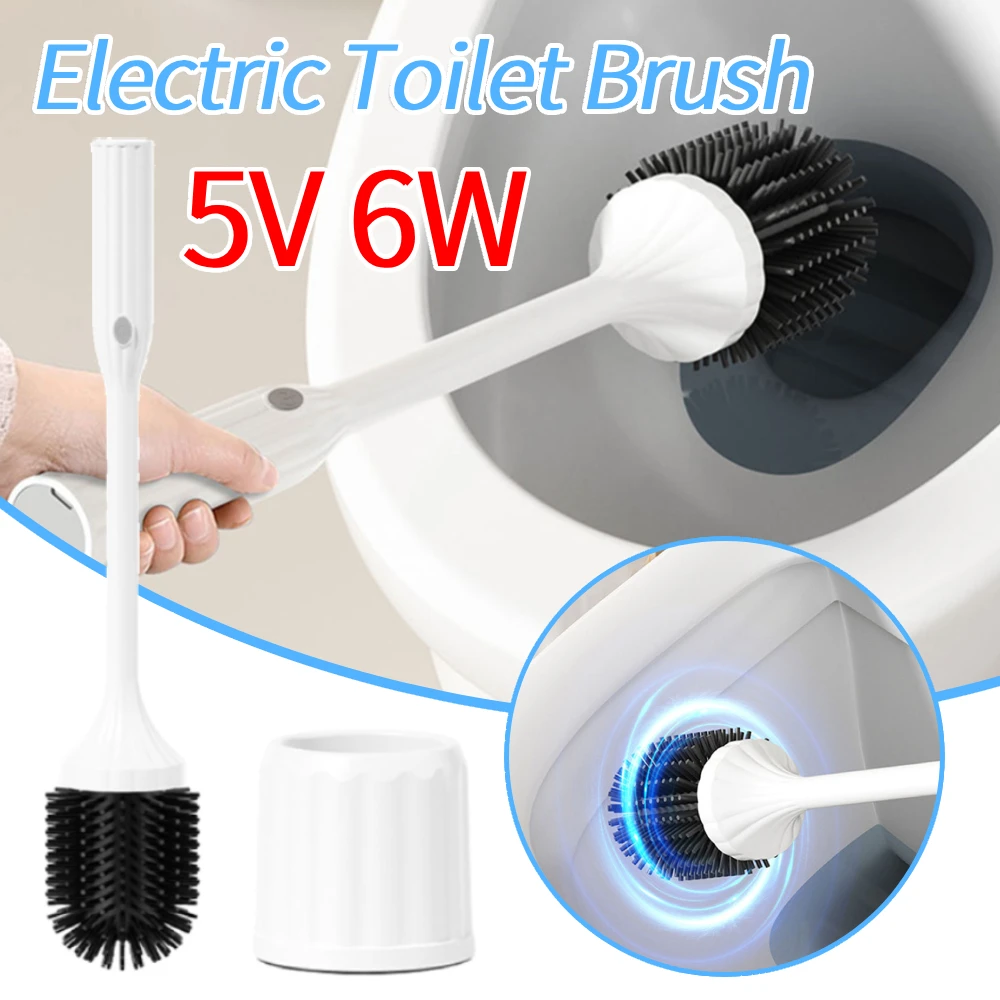 

Electric Toilet Bowl Brush with Long Non-Slip Handle Silicone Toilet Brush Holder Set Silicone Bowl Cleaner Bathroom Accessories