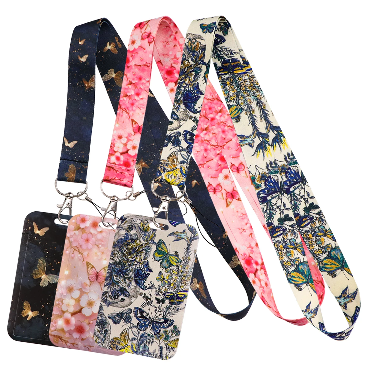 Floral Butterfly Charm Lanyard For Keys ID Credit Bank Card Cover Badge Holder Phone Key Lanyard Keychain Accessories Gifts