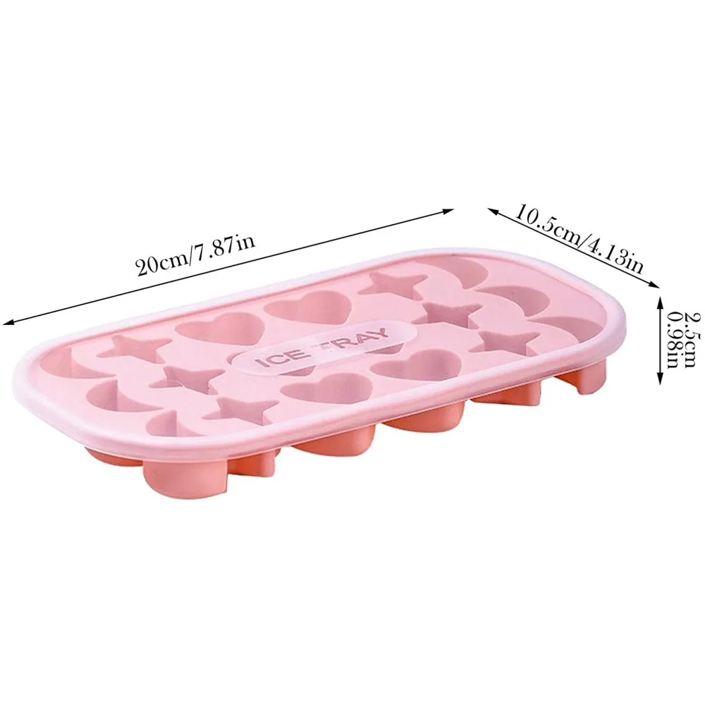 1PCS 18 Holes Silicone Ice Tray with Cover Moon Star and Heart-shaped Mold for DIY Handmade Ice Cube for Cocktail Whiskey Drinks