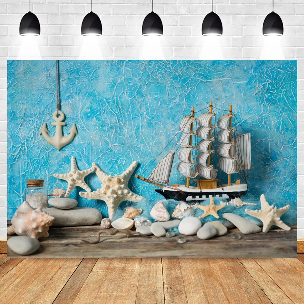 Nautical Rudder Starfish Photography Backdrop Wooden Splint Board Sailor Portrait Birthday Party Baby Portrait Photo Background