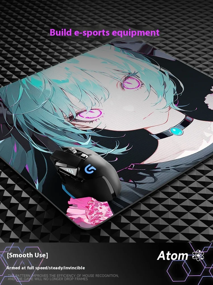 Imagem -02 - Atom-fps Anime Gaming Mouse Pads Vidro Temperado Personalizado Menina Desk Pad Desenhos Animados Personalizados pc Gamer Acessórios Presente