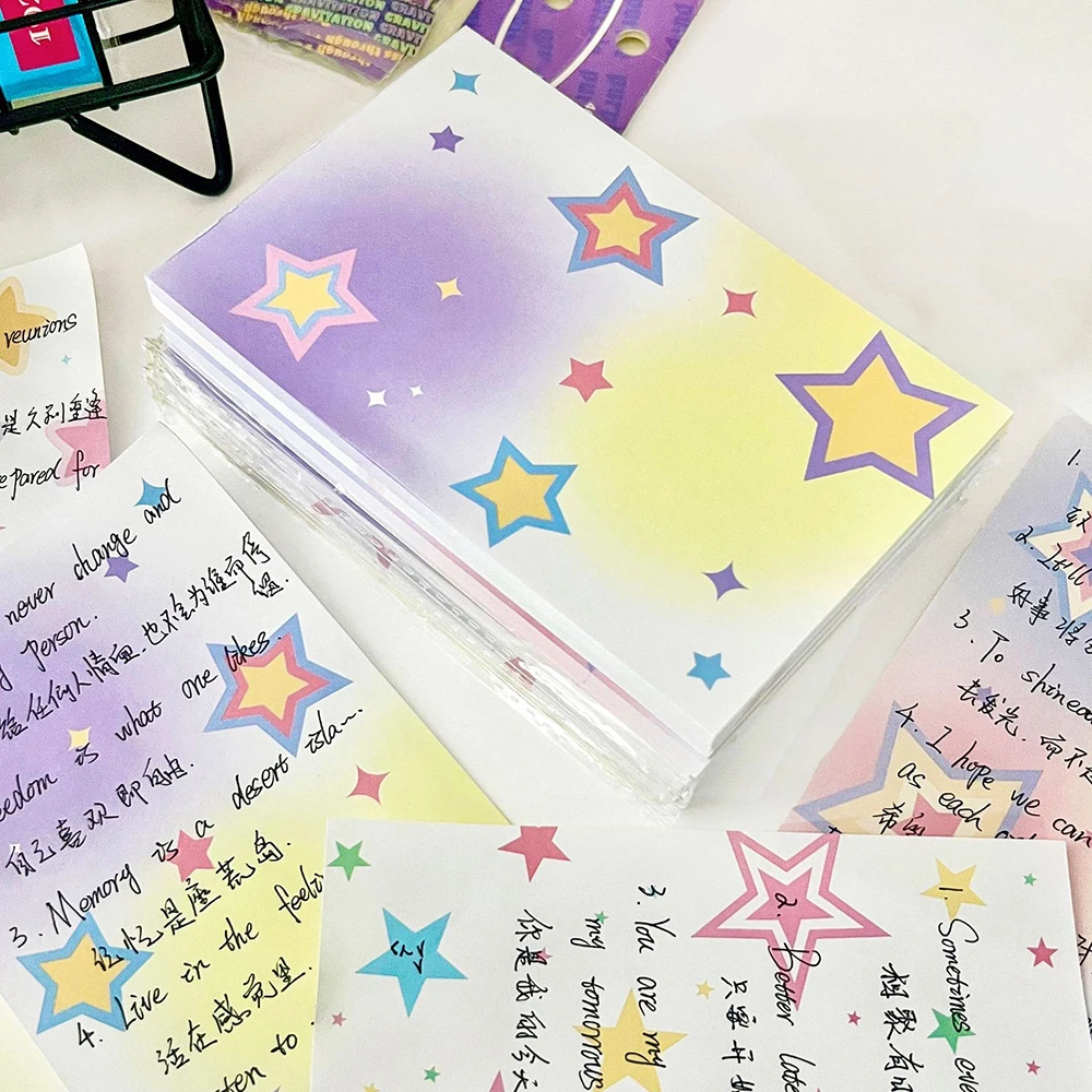 50PCS Handbook Paper Scrapbook Notes Note Book Paper Small Note Paper Star Dye Tearable Non Adhesive INS School Office Supply