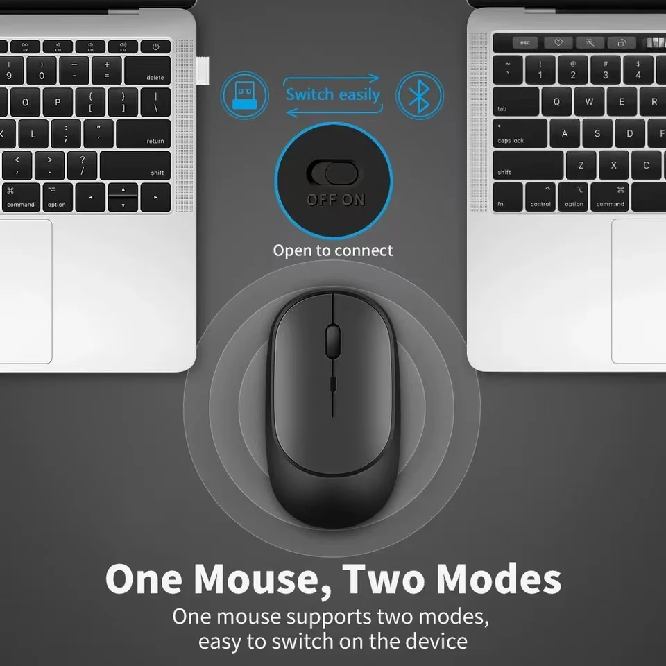 Mouse Wireless Mouse ricaricabile Gamer Dual Modes Bluetooth-compatibile 2.4G USB Mute Mouse per Laptop Pad Tablet Macbook Mause