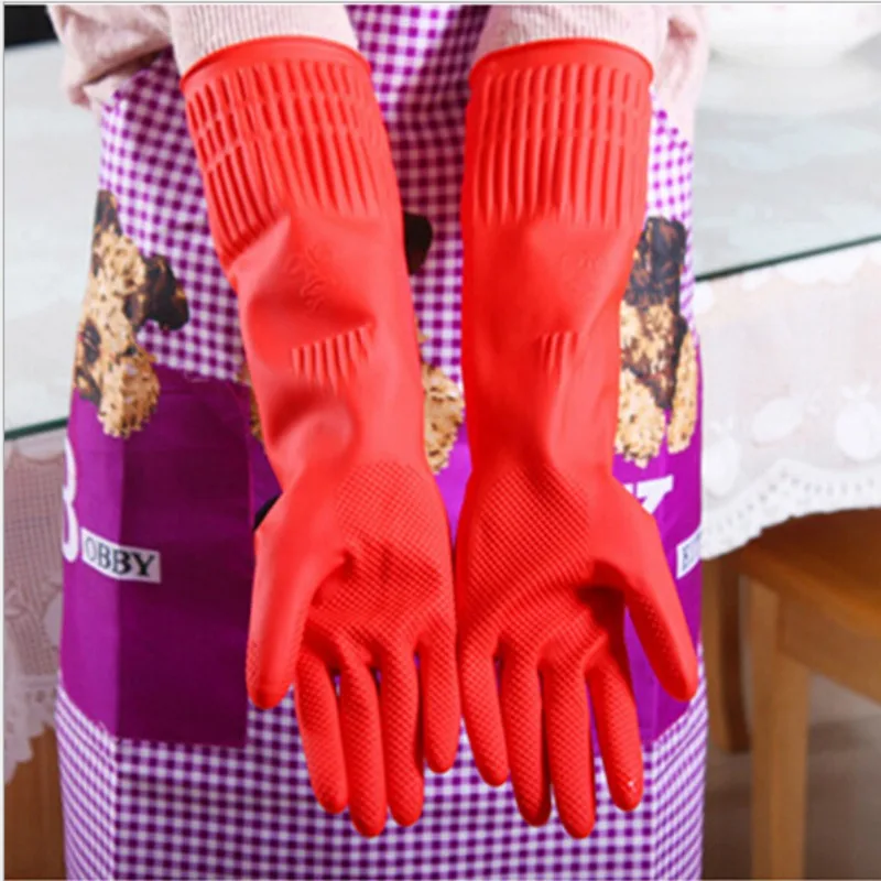 Flexible Comfortable Rubber Clean Gloves Red Dish Lady Gloves Washing Long Rubber Kitchen Cleaning Accessories