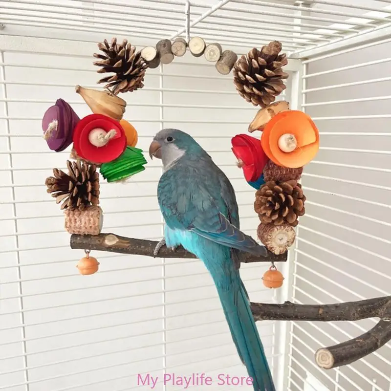 Bird Swing Toy with Pinecone Corncob Swing Bridge Hanging for Budgies Training Perch Toy for Birds Cage Decoration