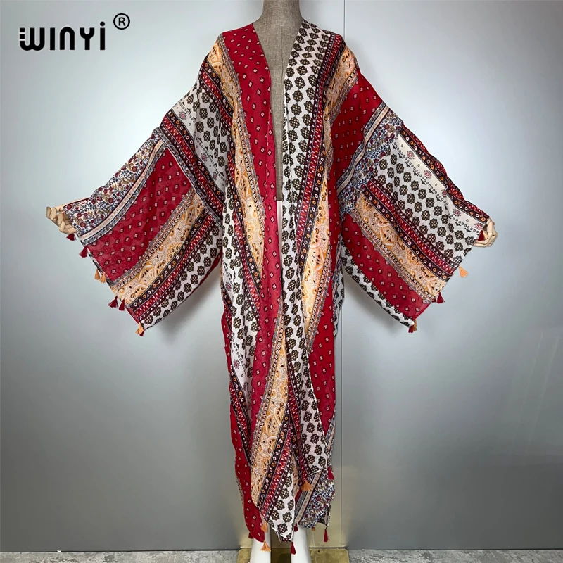 WINYI traje de verano kimono África boho estampado playa cubrir maxi vestido cárdigans ropa de playa mujeres abaya dubai caftán de lujo