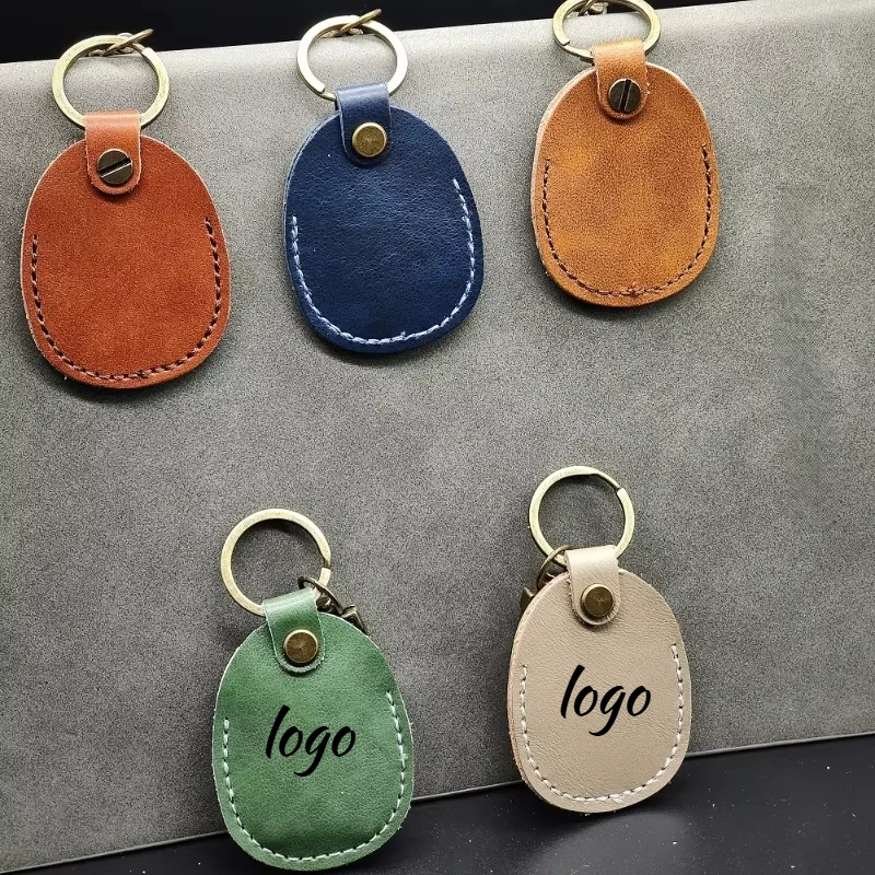 

Laser Custom LOGO Cowhide Leather Genuine Key Chain Case for Air Tag Door Card Engrave Keyring Name Personalize Vintage Keychain