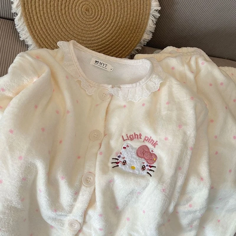 الأصفر مرحبا كيتي منامة للفتيات ربيع الخريف الشتاء سميكة المخملية طويلة الأكمام دعوى لطيف الدافئة لباس خارجي ملابس المنزل