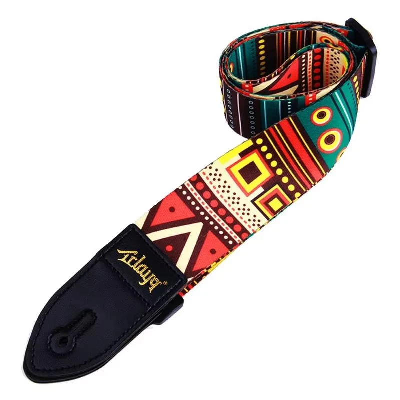 Retro Ethnic Style Guitar Strap, Adjustable Leather Strap for Folk Guitar, Electric Guitar, Bass, Ukulele, Guitar Accessories