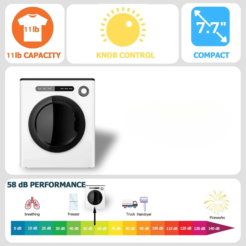 Clothes Dryer, 1.6cu.ft Front Load Electric Dryers Machine With Exhaust Pipe, Auto Stop And Easy Control,  Portable Cloth Dryer