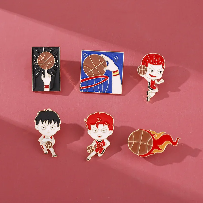 Basketball Element Cartoon Brooch Enamel Animation Dunk Character Metal Badge Men Women's Personality Clothing Gift Bags Pins