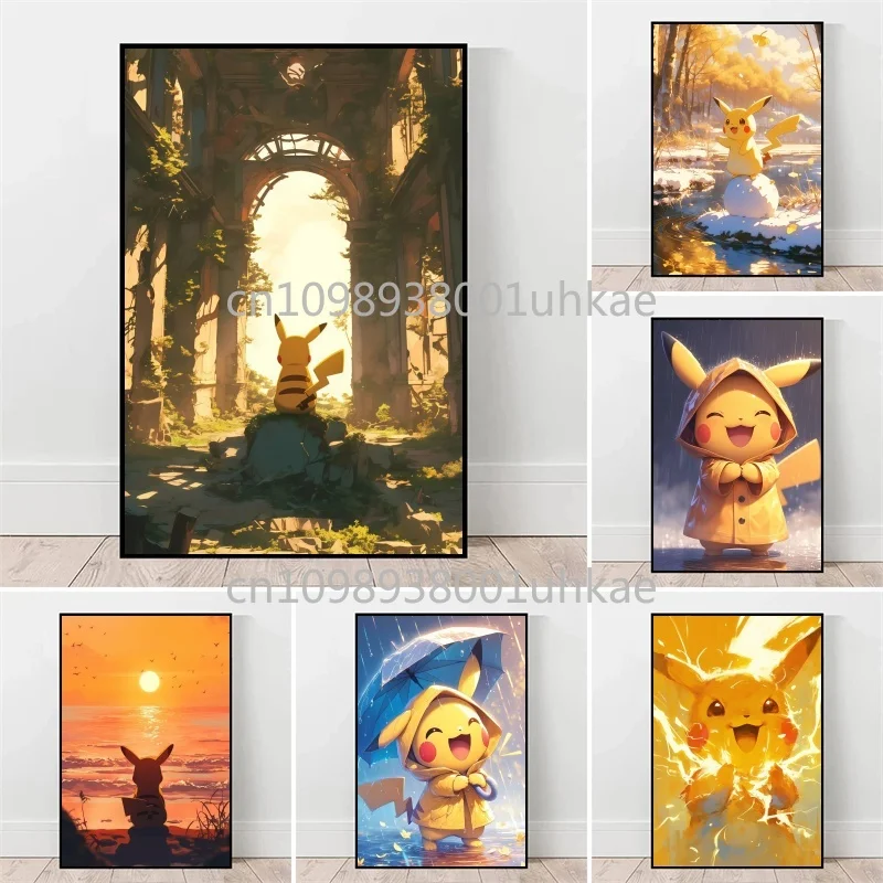 

Anime Pokemon HD Picture Pikachu Pokémon Canvas Painting Snow Scenery Sunset Scenery Suitable for Living Room Bedroom Mural Gift