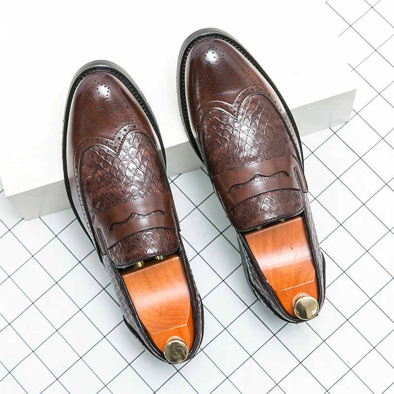 

Large Size 48 Open Mouth Laughing Men Shoes Woven Pattern Carved Business Formal Wear Single Foot Lazy Wedding Shoes