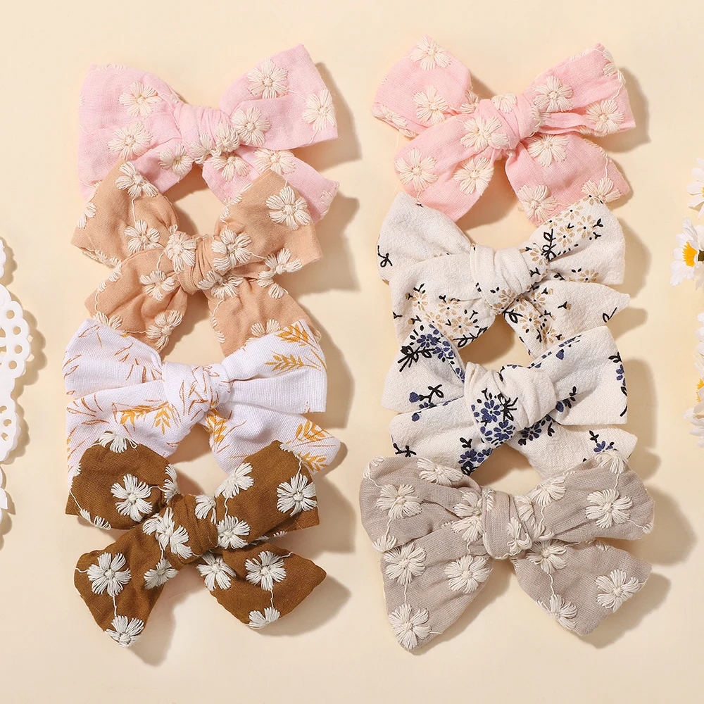 

10Pcs Random Color Sweet Flower Print Bowknot Hair Clips for Cute Baby Girls Cotton Bows Hairpins Headwear Kids Hair Accessories