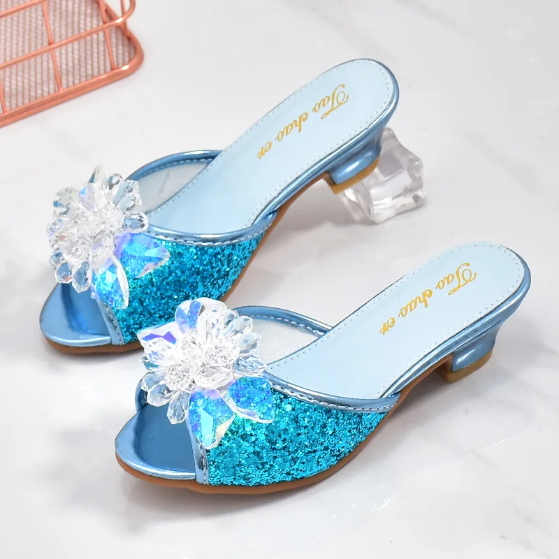 Girls Princess Slippers New Fashion Kids Soft Bottom High Heels Sandals Children Crystal Shoe Wedding Party Performance Slippers