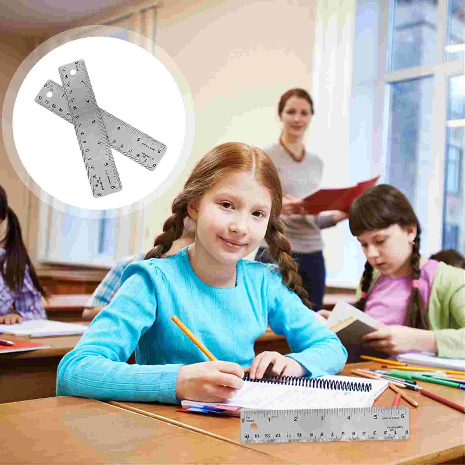 2 Pcs Cork Stainless Steel Ruler Woodworking Measuring Backing Rulers Scale with Wooden Drawing Machinist Student