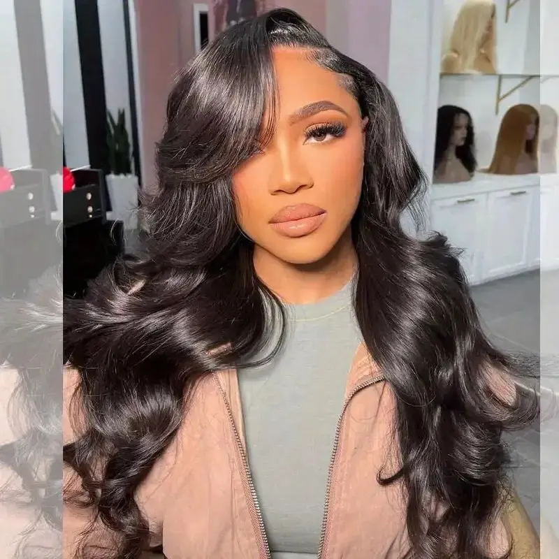 Natural Black 22 Inches 5x5 Glueless Wigs 13x4 Lace Frontal Wigs 150 Density Body Wave Pre-Plucked Front Water Wave For Women