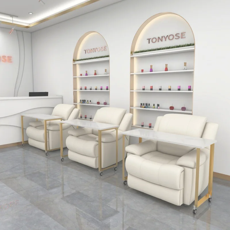 

Practical Modern Wooden Double White Lighted Small Manicure Table and Chair Set Nail Table