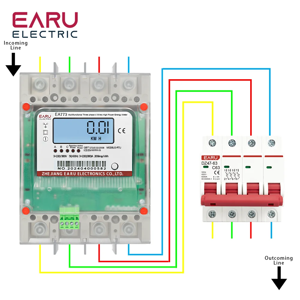 Three Phase 4 Wires 300A 3*220V/380V Multifunctional Direct Wiring High Load Power Energy Meter Monitor Backlight Display RS485