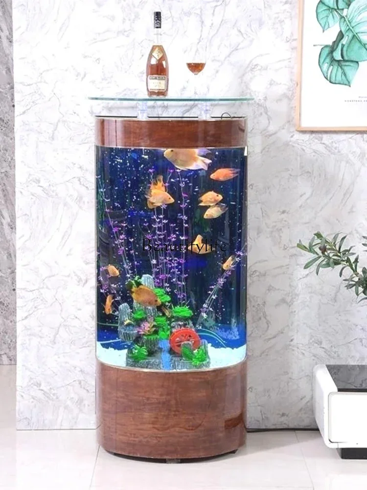 Semicircle Fish Globe Ecological Water Exchange Floor-Standing Wall Landscaping Glass Aquarium