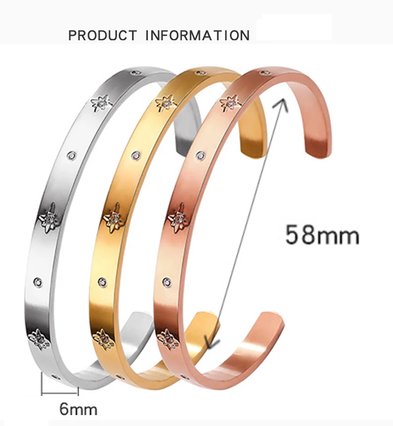 VQYSKO C-shaped Bangle Eight Mang Star Open Bracelet Adjustable Zircon Stacked Woman Bracelets Gifts For Mom