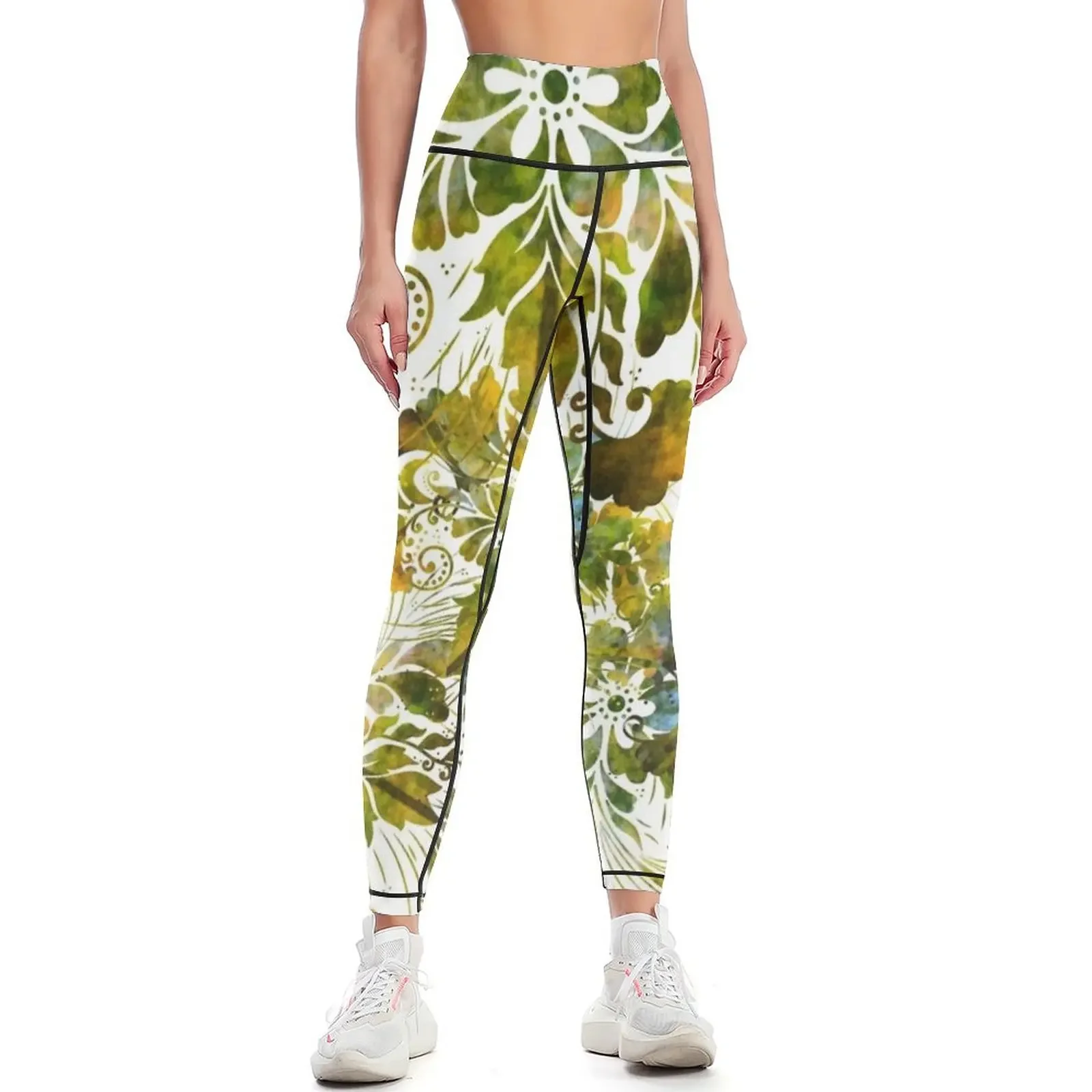 

Floral watercolor abstract - green forest Leggings Sweatpants sport set sportswear gym Womens Leggings