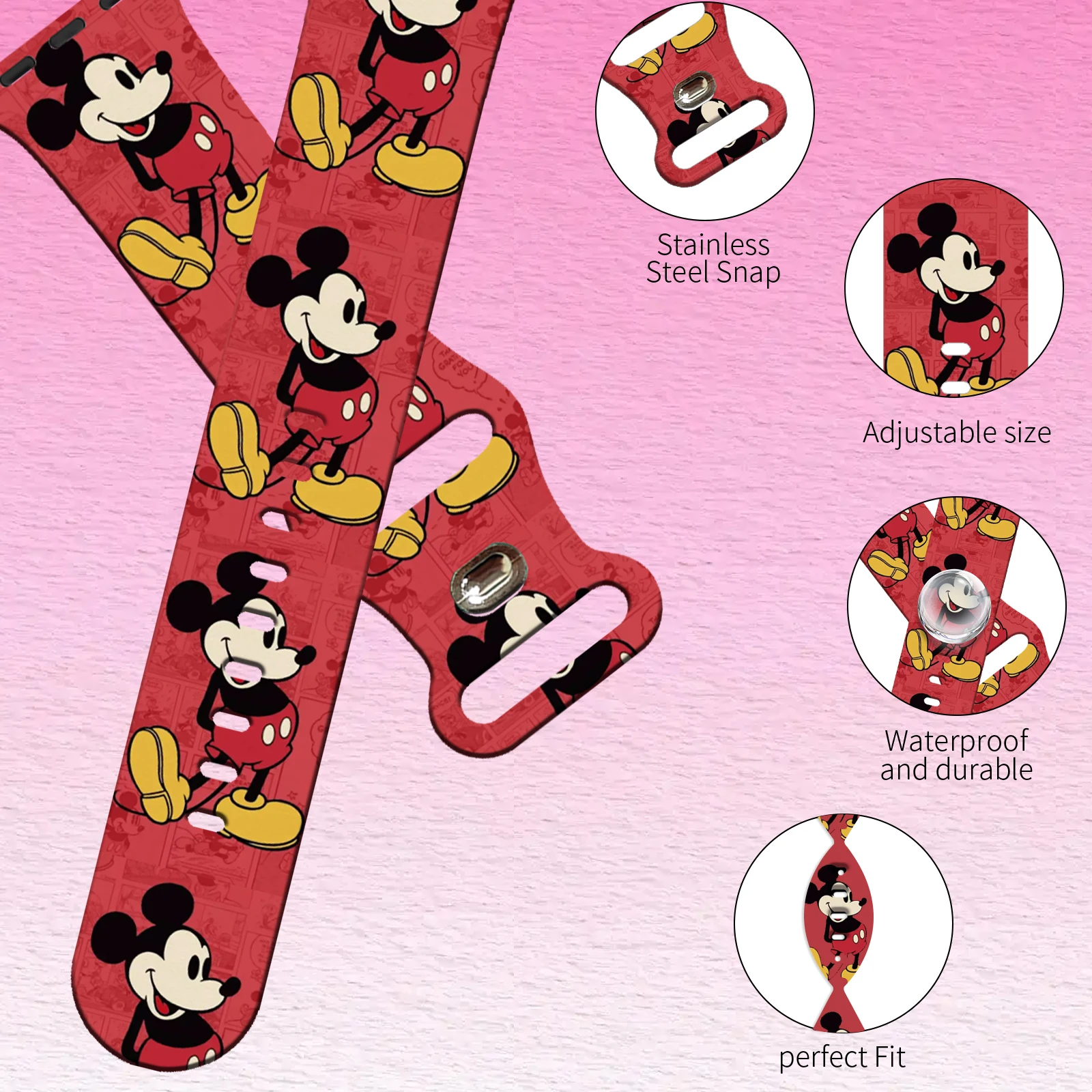 Bedrucktes Uhrenarmband der Disney-Serie, geeignet für Apple Watch 11/10/9/8-Band, Silikonarmband, austauschbar, iWatch 46 mm/44 mm/42 mm/41 mm