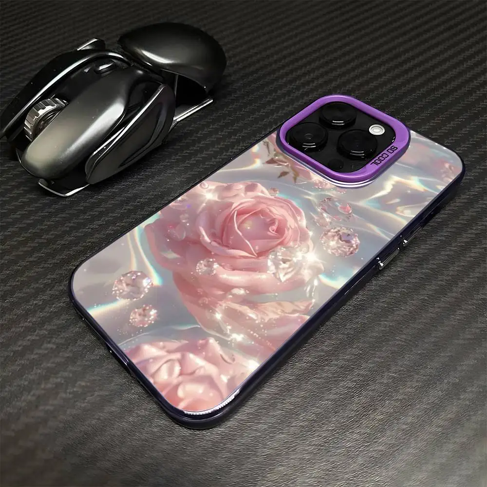 حافظة هاتف Pink Rose In Water لهاتف iPhone 16,15,14,13,12,11,Mini,Pro,MAX غطاء مقاوم للصدمات باللون الأرجواني غير اللامع